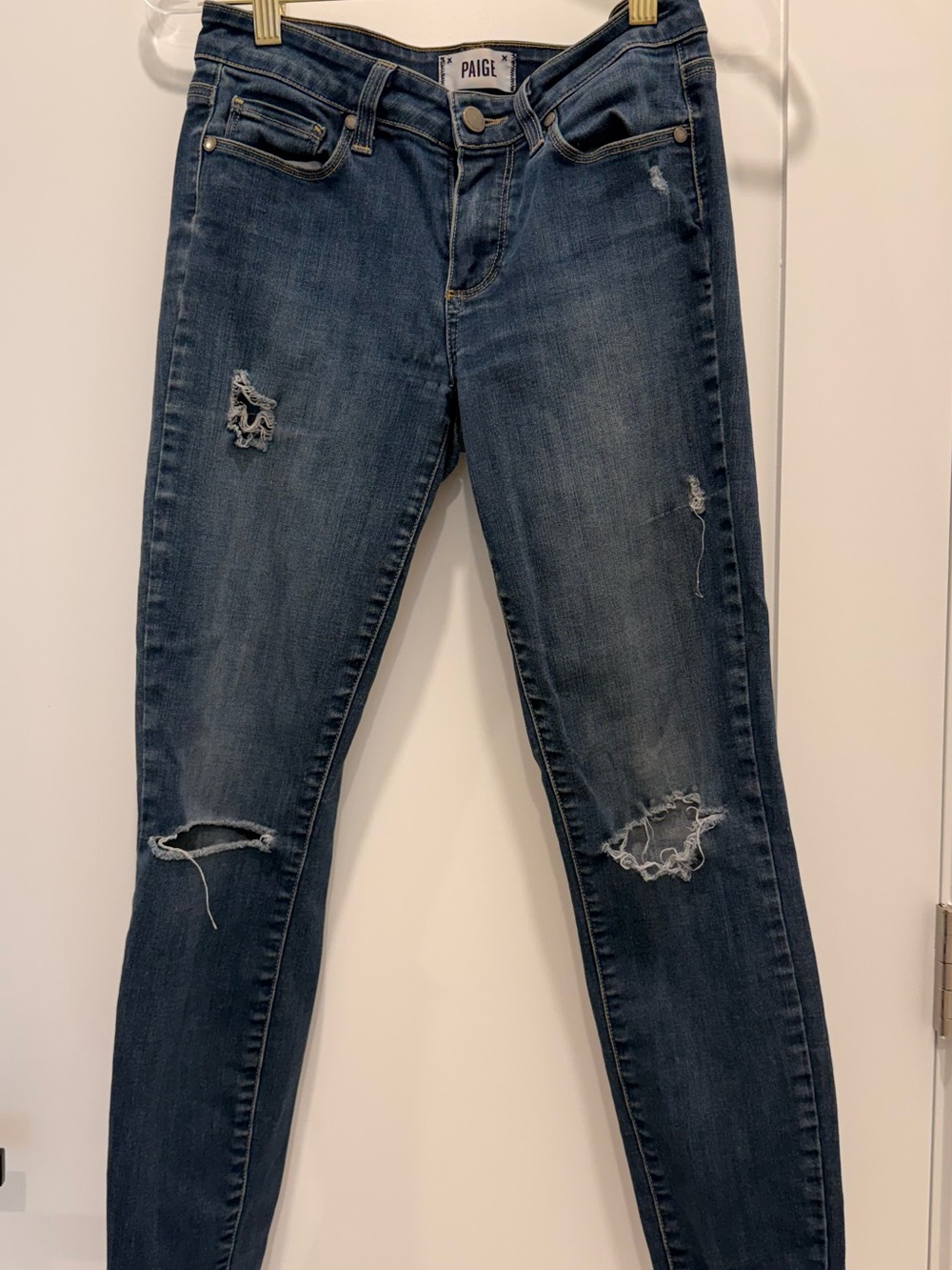 PAIGE Dark Wash Distressed Skinny Jeans